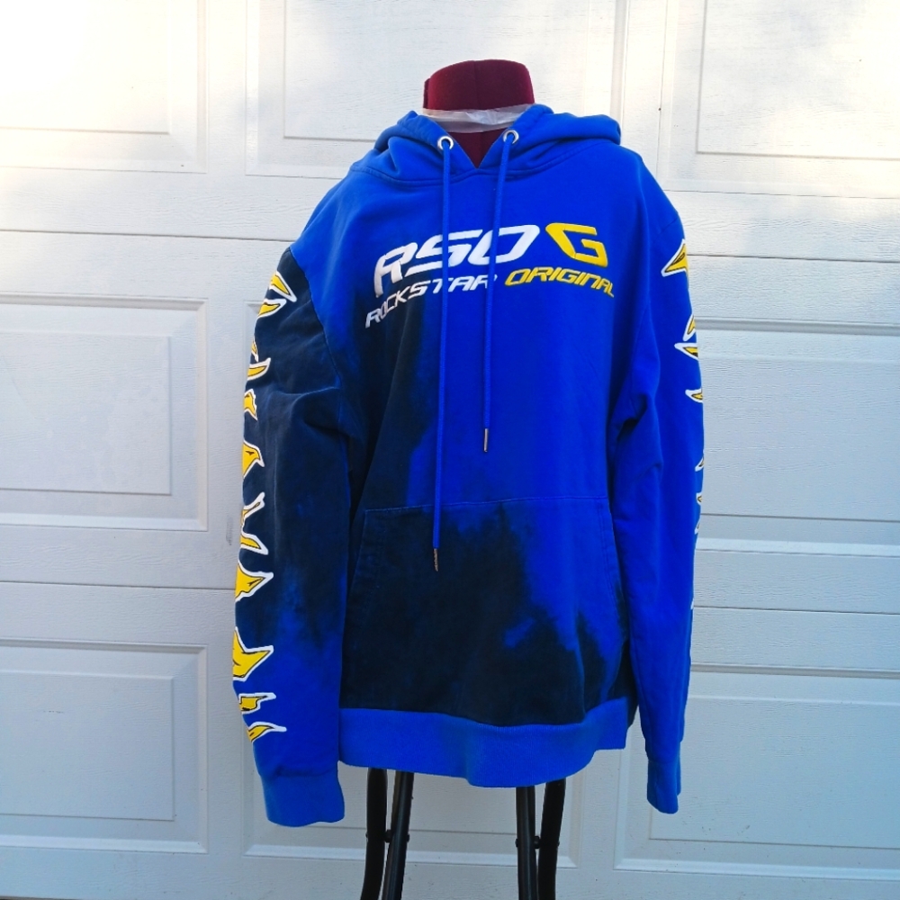 Vintage Blue Rockstar Hoodie with Yellow Accents